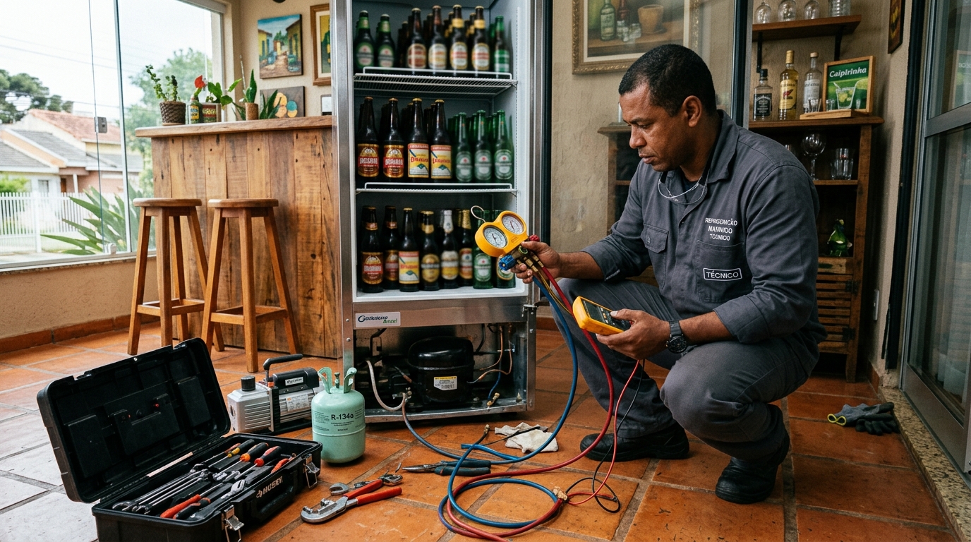 Técnico de conserto de cervejeira em residência em Viamão‑RS